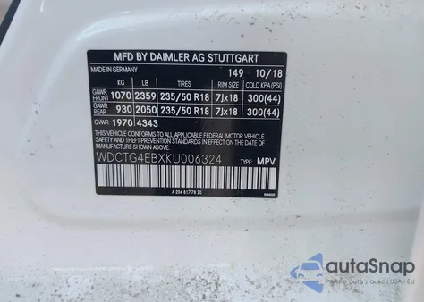2019 Mercedes-Benz Gla 250 from USA, damaged, VIN WDCTG4EBXKU006324